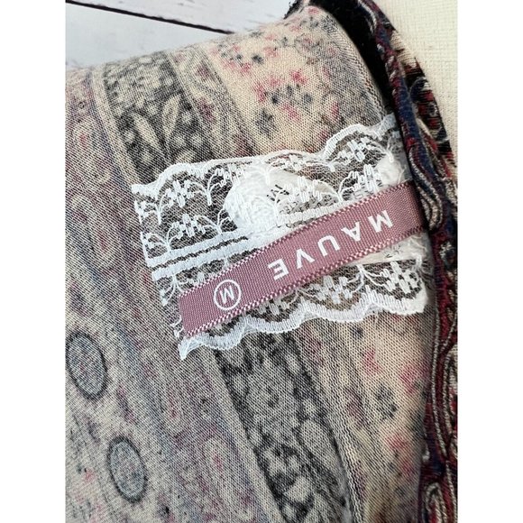 Mauve Open Front Cardigan Lagenlook Fringed Paisley Sweater Shirt Medium ST8232 - Picture 2 of 10